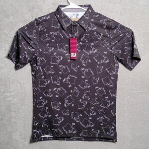 Oahu Golf Apparel Polo Shirt Mens Size Small Black Logo All Over Print Stretch